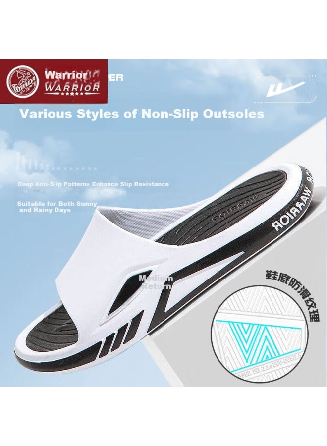 Pull Back Warrior Men's Sports Slippers Home Bathroom Non-slip One-strap Thick Sole Durable Beach Sandals Black White 38-39 - Image 2