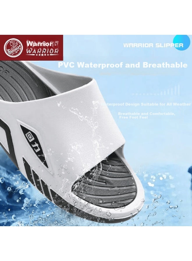 Pull Back Warrior Men's Sports Slippers Home Bathroom Non-slip One-strap Thick Sole Durable Beach Sandals Black White 38-39 - Image 3