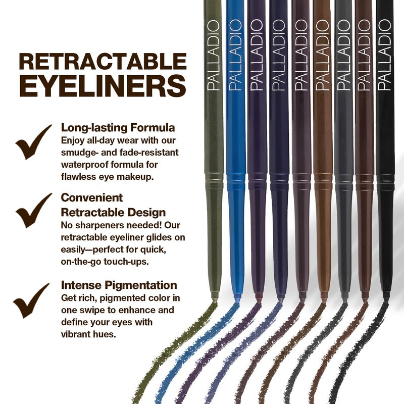 Palladio Retractable Waterproof Eyeliner, Richly Pigmented Color and Creamy, Slip Twist Up Pencil Eye Liner, Smudge Proof Long Lasting Application, All Day Wear, No Sharpener Required, Deep Blue - Image 5