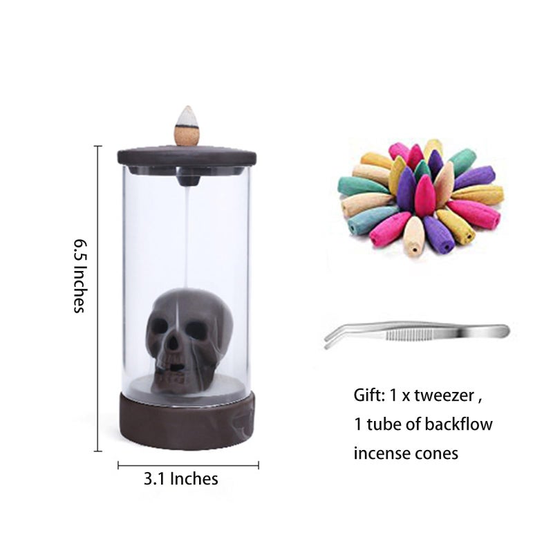 Romehaha Skull Backflow Incense Burner Ceramic Holder with 45 Cones - Waterfall Smoke Aromatherapy Decor for Home, Yoga, Meditation - Unique Gift for Halloween, Gothic Decor (6.5" H) - Image 3