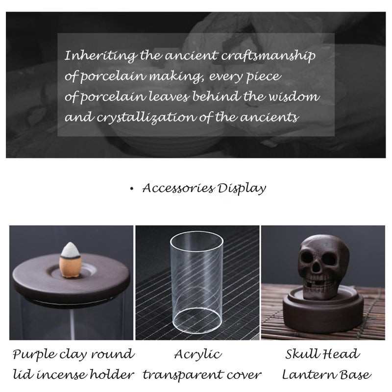 Romehaha Skull Backflow Incense Burner Ceramic Holder with 45 Cones - Waterfall Smoke Aromatherapy Decor for Home, Yoga, Meditation - Unique Gift for Halloween, Gothic Decor (6.5" H) - Image 2
