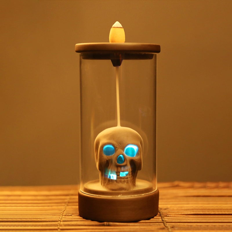 Romehaha Skull Backflow Incense Burner Ceramic Holder with 45 Cones - Waterfall Smoke Aromatherapy Decor for Home, Yoga, Meditation - Unique Gift for Halloween, Gothic Decor (6.5" H) - Image 4