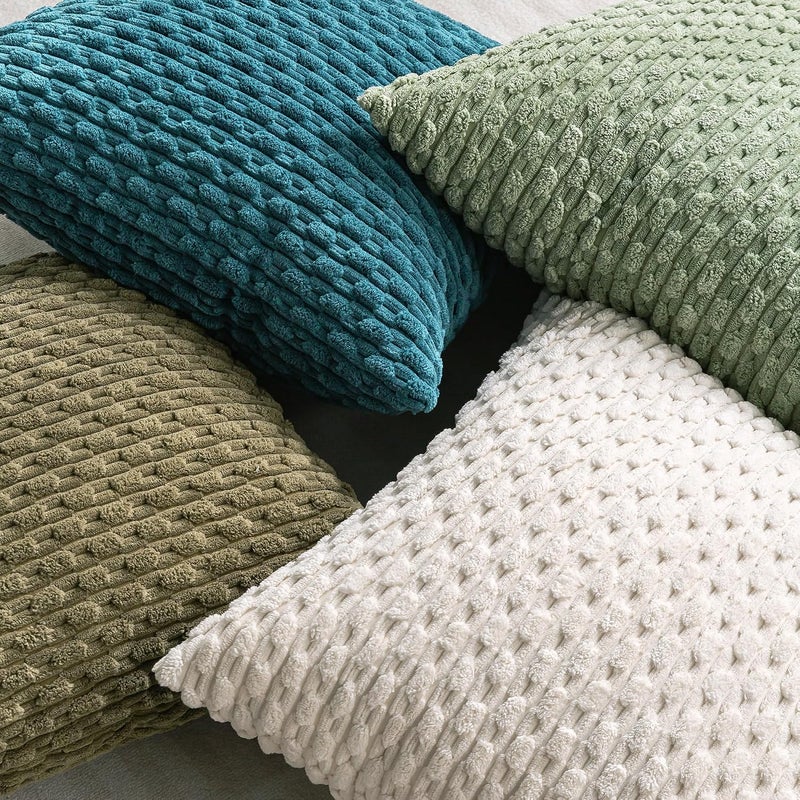 Cozoomy مجموعة من 4 أغطية وسائد زخرفية باللون الأزرق المخضر مقاس 16x16 بوصة من قماش الكوردرواي للسرير والأريكة والكنبة وغرفة المعيشة، أغطية وسائد مربعة ناعمة - Image 4