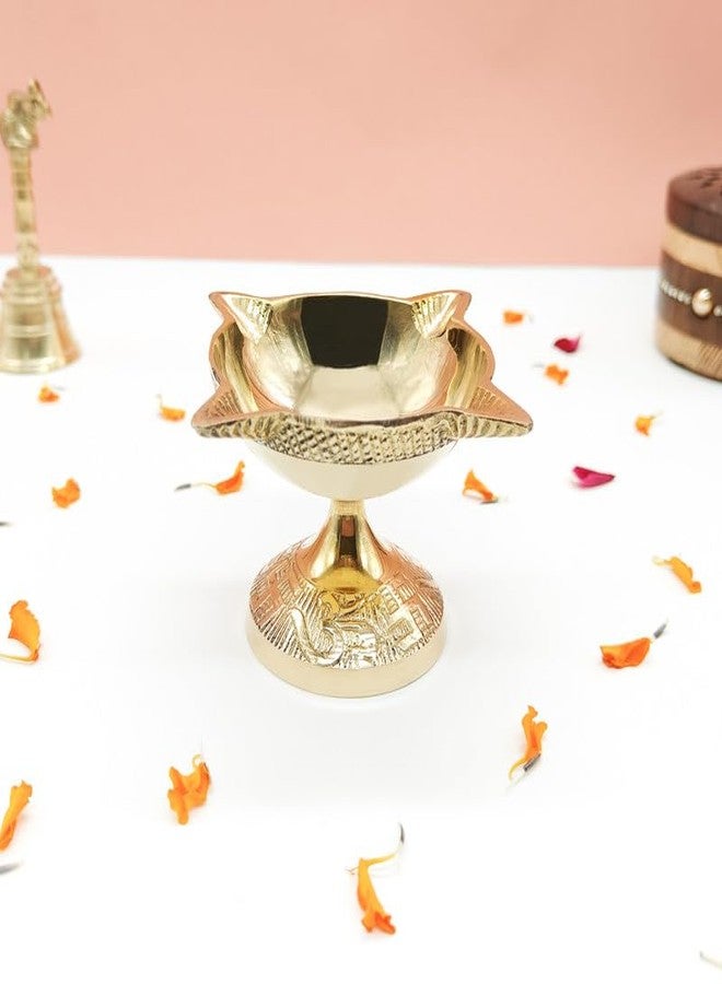 DOKCHAN 4 Face Brass Diya for Pooja, Mandir, Diwali Festival Oil lamp Diya for Daily Pooja/Diwali Pooja Charmukhi Diya for Pooja (Size - 4.5cm) - Image 1