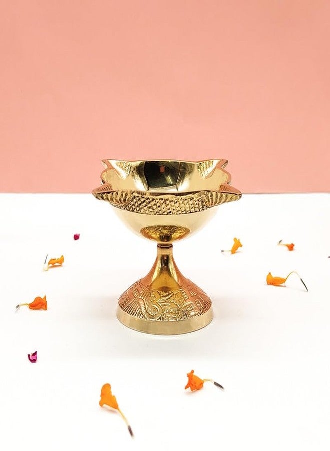 DOKCHAN 4 Face Brass Diya for Pooja, Mandir, Diwali Festival Oil lamp Diya for Daily Pooja/Diwali Pooja Charmukhi Diya for Pooja (Size - 4.5cm) - Image 2