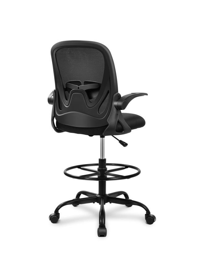 Primy Drafting Chair Tall Office Chair with Flip-up Armrests Executive Ergonomic Computer Standing Desk Chair with Lumbar Support and Adjustable Footrest Ring (Black) - Image 1