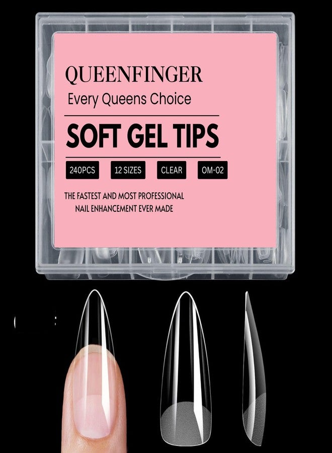 QUEENFINGER 240PCS Soft Gel Nail Tips with Box - Clear Gel X Nail Tips Full Cover Fake Nails Soft Acrylic Tips for Nail Extension Manicure at Home or Salon DIY Use for Women and Girls (02) - Image 1