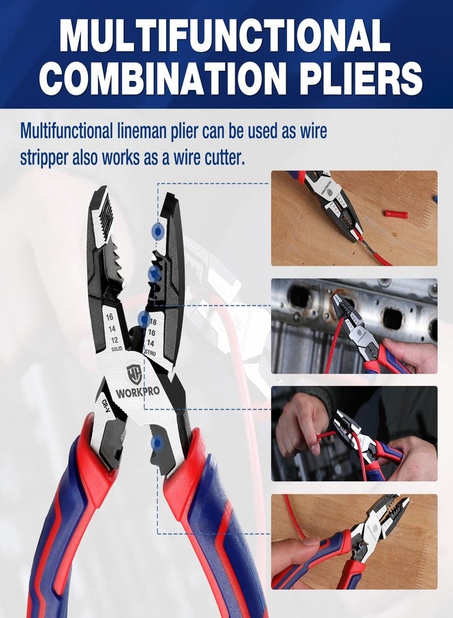 ووركبرو كماشة WORKPRO 6 في 1 لخطوط الأسلاك مع قاطع أسلاك ومجرد، كماشة مركبة متعددة الأغراض مقاس 8 بوصات، كماشة يدوية فولاذية CRV فاخرة للف أسلاك القطع وربط البراغي - Image 4