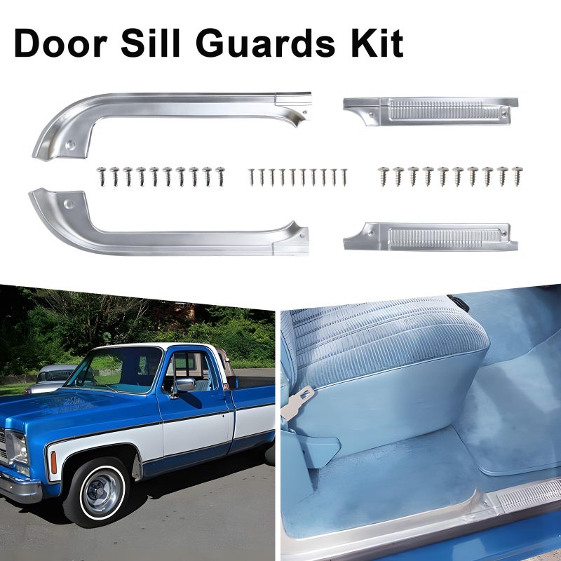 FEIMAOTUI Door Sill Guards Kit Compatible with Chevy GMC C10 C20 C30 R10 R20 R30 R1500 R2500 R3500 Pickup 1978â€“1987, Aluminum Door Sill Plates (4-Piece Set) - Image 3