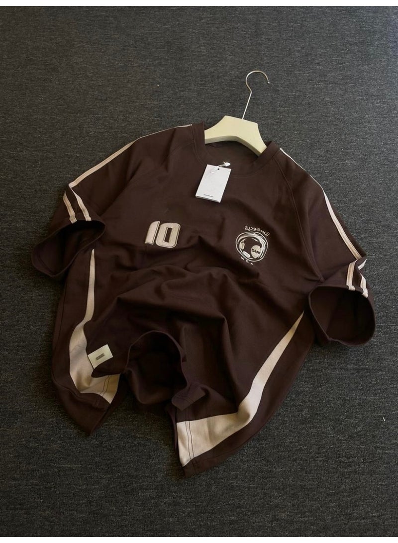 MR DARZI Saudi Limited Edition Athletic T-Shirt - Brown/Off-White Stripes - Image 1