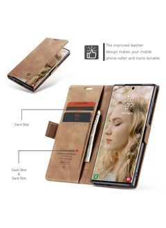 CaseMe CaseMe Samsung Galaxy S24 Ultra Case Wallet, for Samsung Galaxy S24 Ultra Wallet Case Book Folding Flip Folio Case with Magnetic Kickstand Card Slots Protective Cover - Brown  - Image 3