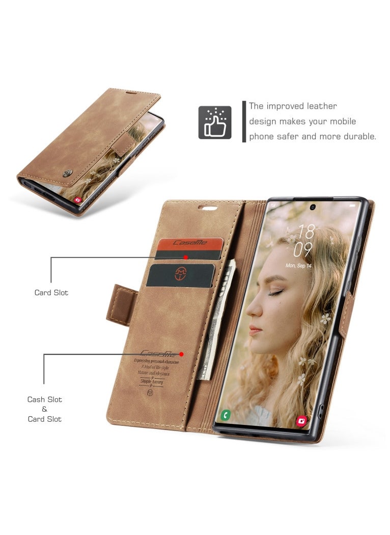 CaseMe CaseMe Samsung Galaxy S24 Ultra Case Wallet, for Samsung Galaxy S24 Ultra Wallet Case Book Folding Flip Folio Case with Magnetic Kickstand Card Slots Protective Cover - Brown  - Image 3