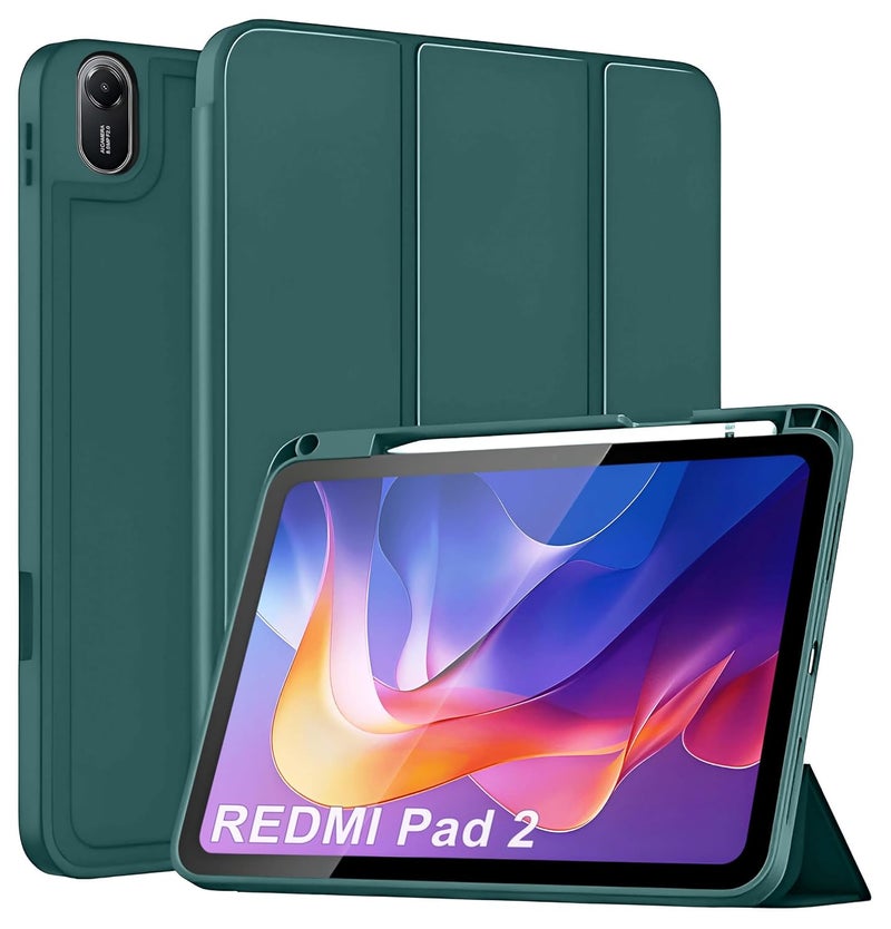 ProElite Cover for Xiaomi Redmi Pad 2 11 inch Case, Soft Flexible Flip Case Cover for Xiaomi Redmi Pad 2 11 inch with Pen Holder, Support Auto Sleep Wake, [Recoil Series] - Dark Green - Image 1