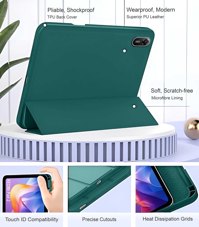 ProElite Cover for Xiaomi Redmi Pad 2 11 inch Case, Soft Flexible Flip Case Cover for Xiaomi Redmi Pad 2 11 inch with Pen Holder, Support Auto Sleep Wake, [Recoil Series] - Dark Green - Image 4