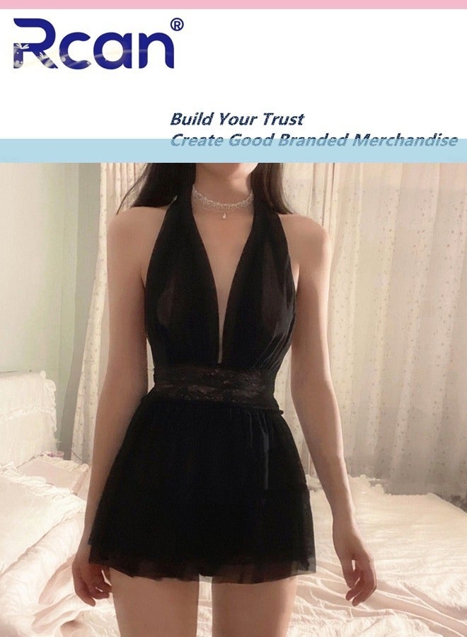 Rcan Lingerie For Women Stretchy Halter Teddy Babydoll V Neck Underwear Nightwear Backless Ladies Boudoir Outfits Sleepwear - Image 4