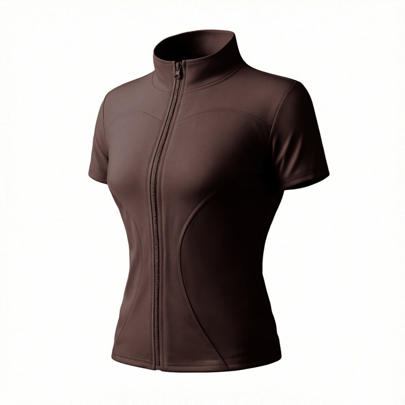 Women's Summer Quick-Dry Short Sleeve Zip-Up Fitness Top for Cycling, Yoga & Running