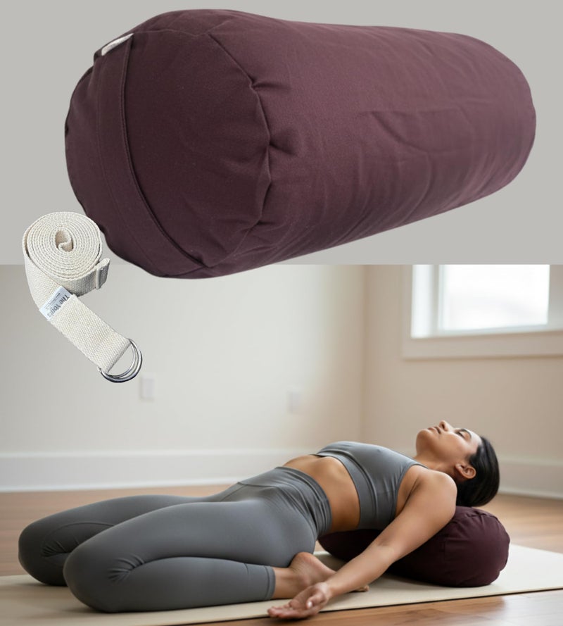 The Yogis Iyengar Yoga Bolster Removable/Washable Cotton Cover | Size: L 59 x W 23cm | with Belt - Image 2