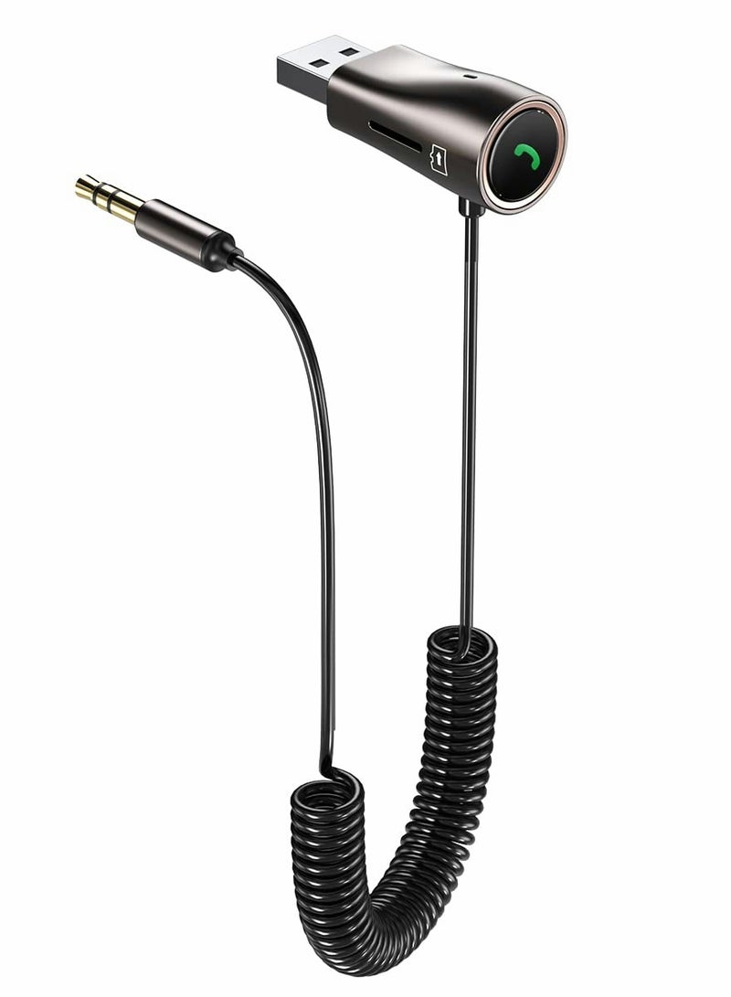 Car Bluetooth Aux Adapter, 3.5mm Bluetooth Receiver 5.0 for Car, Bluetooth Adapter Wireless Receiver, Built-in Microphone for Hands-Free Calls - Image 1