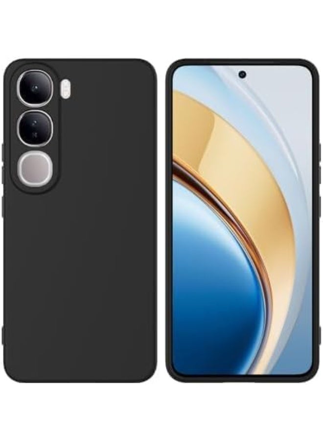 Compatible with Silicone Case Compatible with Vivo V40 Lite/Vivo Y300 Soft Silicone Rubber Shockproof Cover with Matte Finish and Cloth Inner Lining (Black)