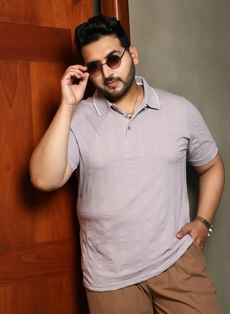 Instafab Plus Men's Mauve Purple Parallel-Texture Polo T-Shirt