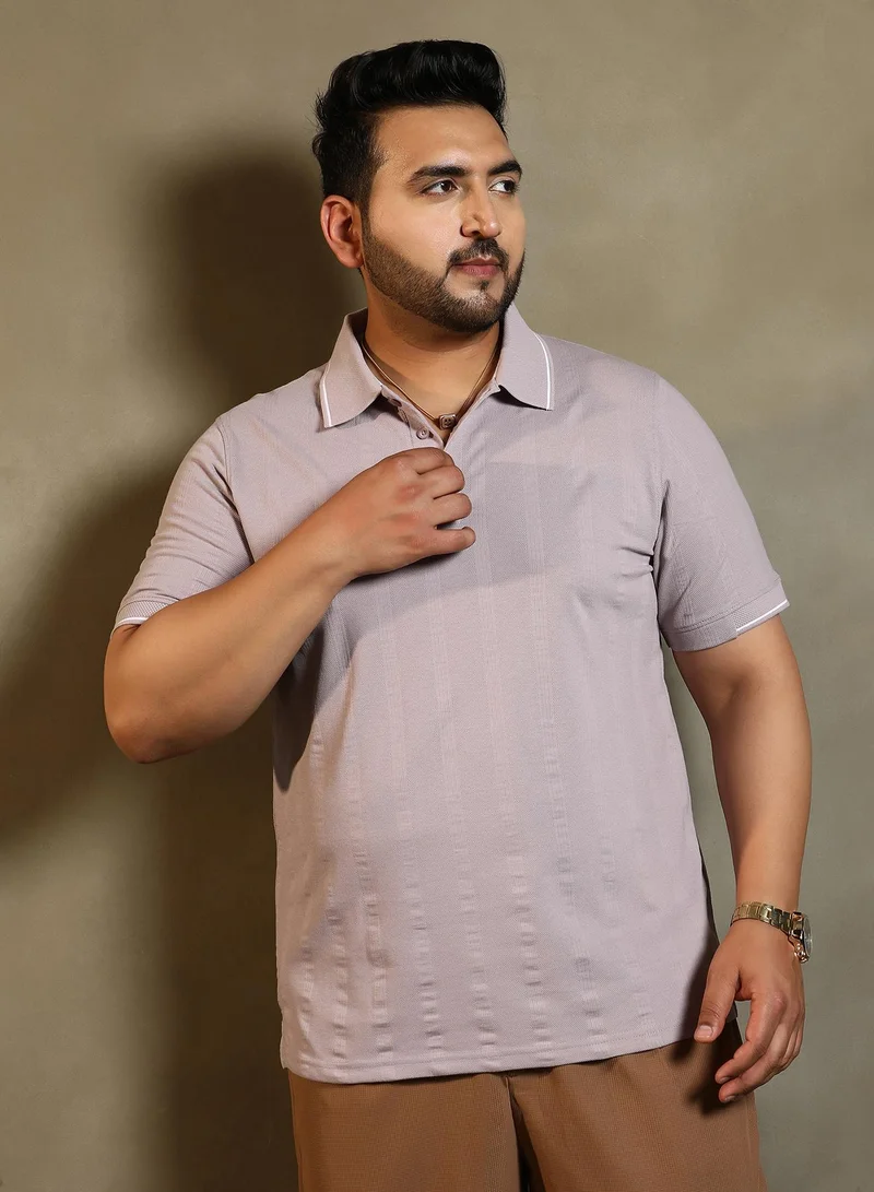 Instafab Plus Men's Mauve Purple Parallel-Texture Polo T-Shirt