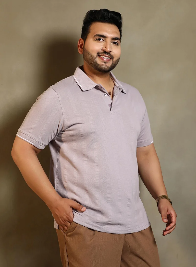 Instafab Plus Men's Mauve Purple Parallel-Texture Polo T-Shirt