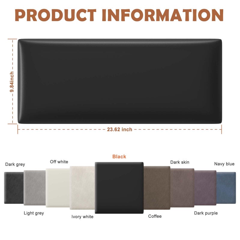 IFNOW Wall Mounted Upholstered Headboard King, 12 Panels 3D Peel and Stick Soundproof Wall Panels, Reusable and Removable Padded Headboard Leather Bed Headboard, 9.84" x 23.62", Black - Image 3
