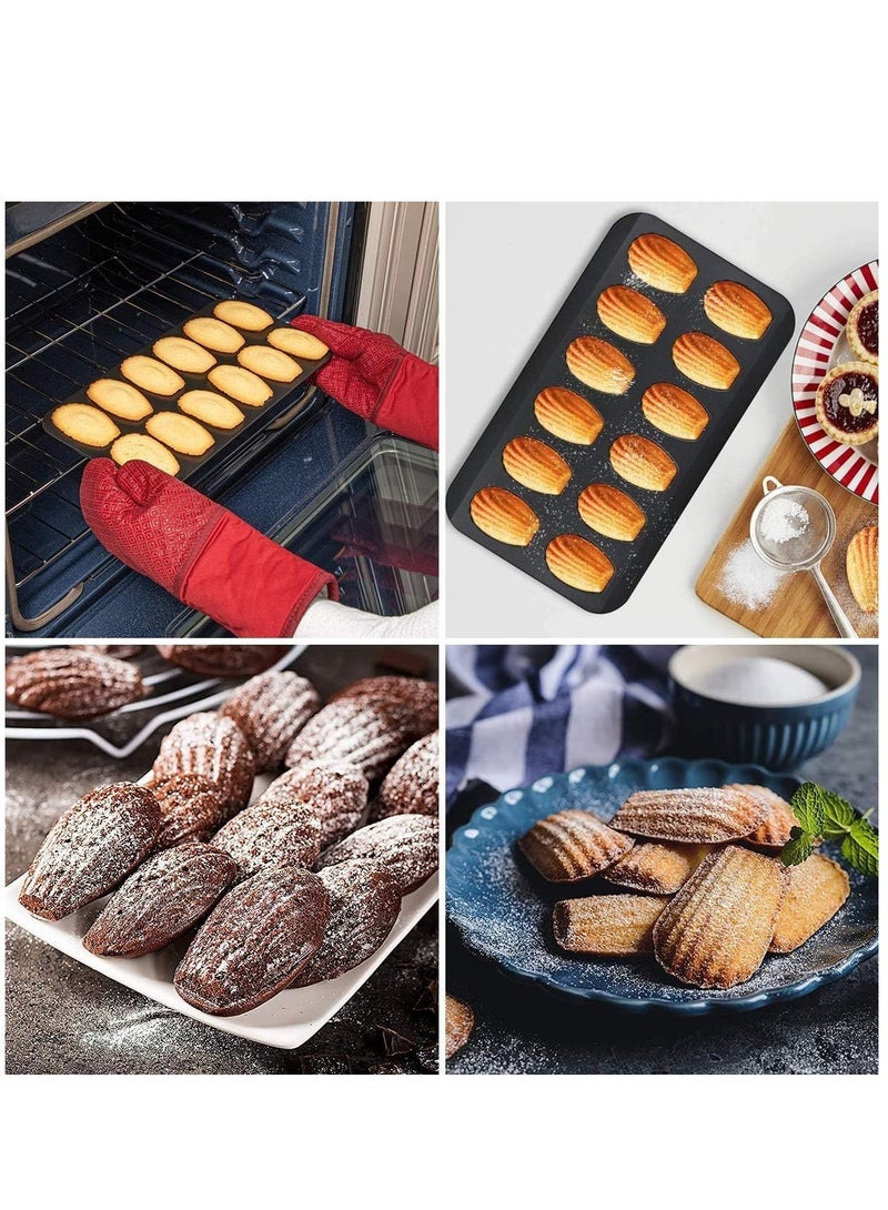 2 PCS Madeleine Mold Cake Pan, 12-Cavity Shell Shape Madeline Bakeware, Nonstick Madeleine Mold Cake Pan for Oven Baking, Black - Image 2
