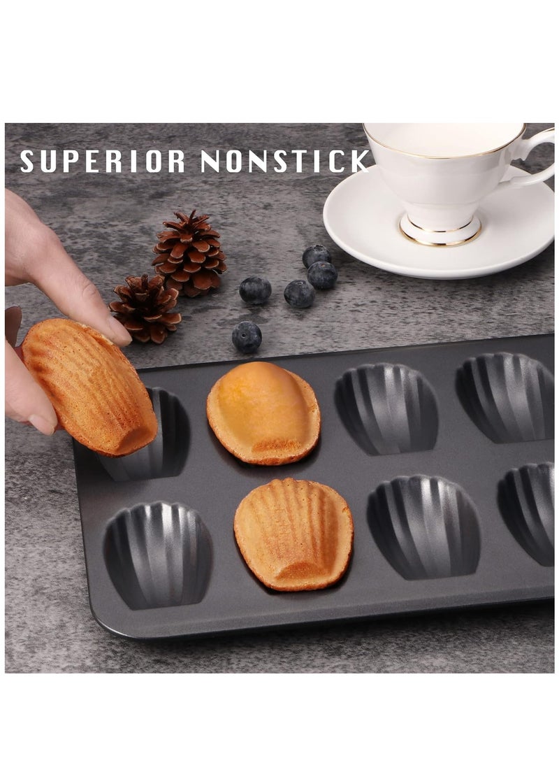 2 PCS Madeleine Mold Cake Pan, 12-Cavity Shell Shape Madeline Bakeware, Nonstick Madeleine Mold Cake Pan for Oven Baking, Black - Image 3