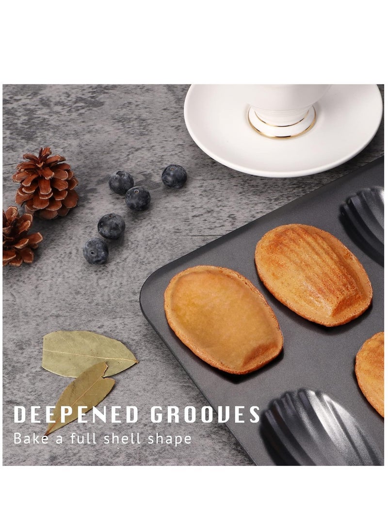 2 PCS Madeleine Mold Cake Pan, 12-Cavity Shell Shape Madeline Bakeware, Nonstick Madeleine Mold Cake Pan for Oven Baking, Black - Image 4