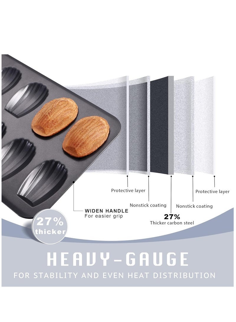 2 PCS Madeleine Mold Cake Pan, 12-Cavity Shell Shape Madeline Bakeware, Nonstick Madeleine Mold Cake Pan for Oven Baking, Black - Image 5