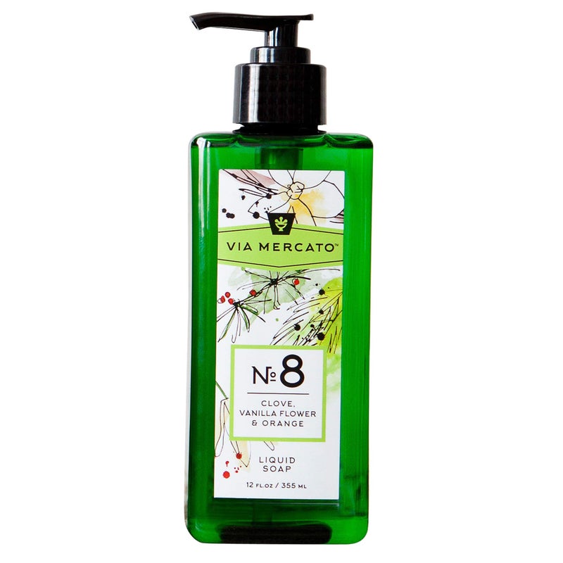 Via Mercato Liquid Soap Shea Butter Enriched 12 oz No 8  Clove Vanilla Flower  Orange