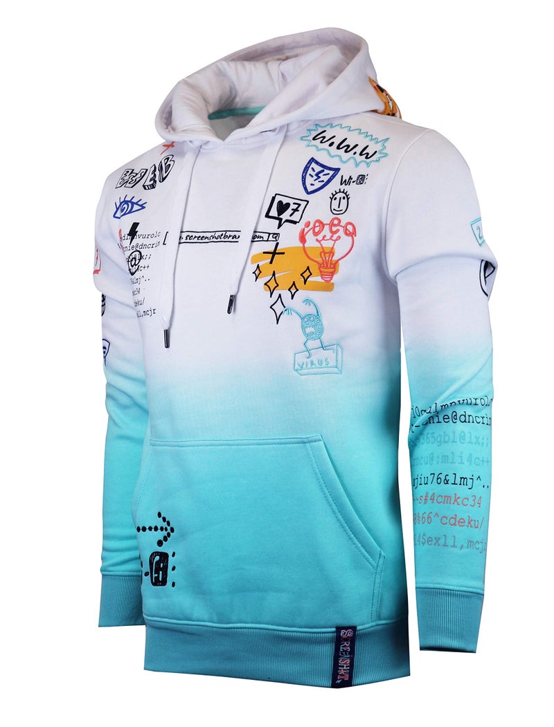 SCREENSHOTH11052 Mens Urban Hip Hop Premium Fleece Hoodie Pullover Streetwear Hand Drawing Gradation Fashion Hooded SweatshirtTealMedium