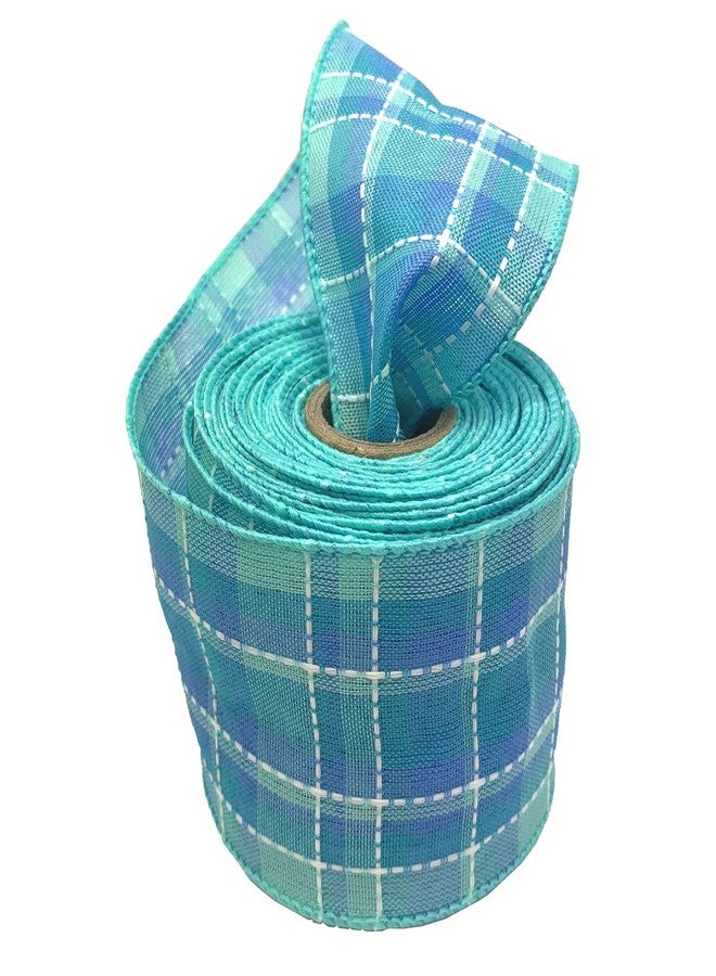 GiftWrap Etc. Blue Spring Plaid Wired Ribbon - 2 1/2 Inch x 10 Yards, Spring, Beach Decor, Birthday, Wedding, Farmhouse, Wreath, Gift Basket, DIY, Summer, Christmas, Easter - Image 1