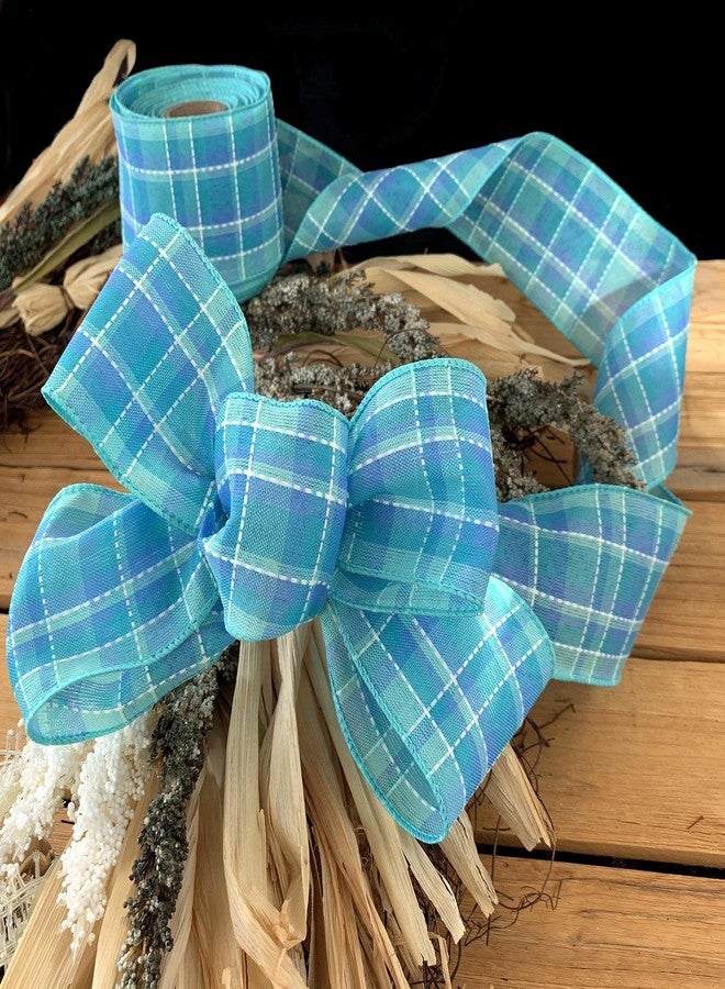 GiftWrap Etc. Blue Spring Plaid Wired Ribbon - 2 1/2 Inch x 10 Yards, Spring, Beach Decor, Birthday, Wedding, Farmhouse, Wreath, Gift Basket, DIY, Summer, Christmas, Easter - Image 4