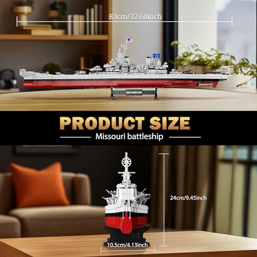Brihappen Missouri Battleship Building Kits for Adult Boys 2228 Pieces Large Military WorldClass Missouri Battleship Model for Home Office Collection Birthday Gifts for Building Blocks Lover - Image 5