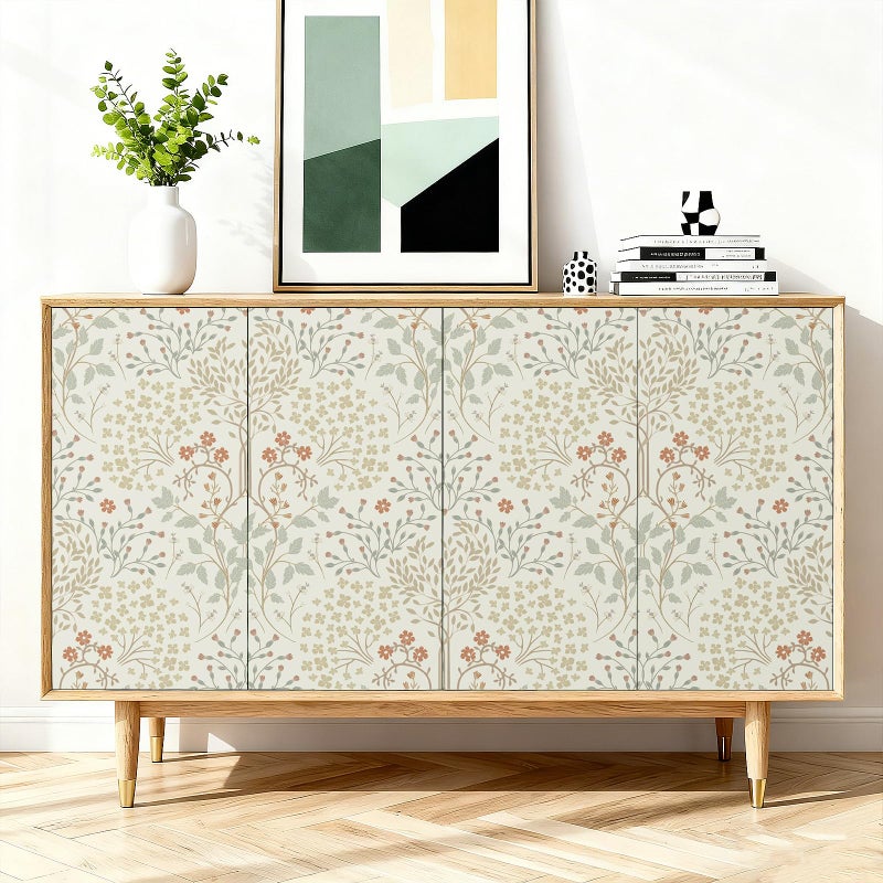 ICOOP William Morris Wallpaper Vintage Floral Peel and Stick Wallpaper Beige Boho Peel and Stick Contact Paper for Cabinets Neutral Botanical Victorian Wall Paper for Bedroom Living Room 17.5"x80" - Image 5