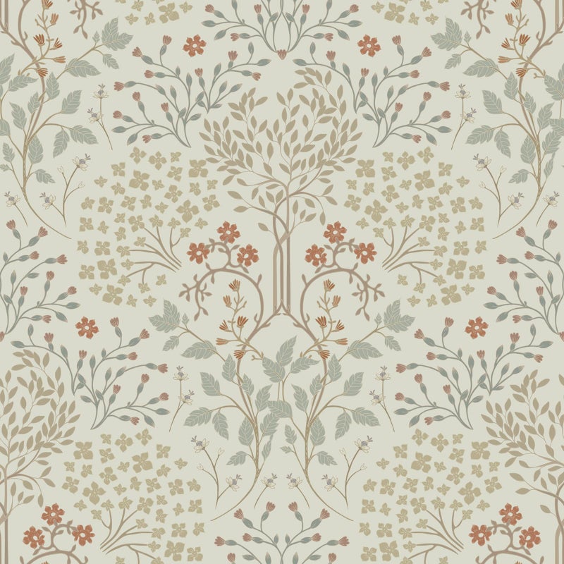 ICOOP William Morris Wallpaper Vintage Floral Peel and Stick Wallpaper Beige Boho Peel and Stick Contact Paper for Cabinets Neutral Botanical Victorian Wall Paper for Bedroom Living Room 17.5"x80" - Image 1