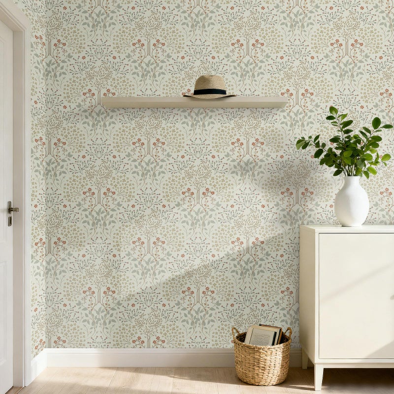 ICOOP William Morris Wallpaper Vintage Floral Peel and Stick Wallpaper Beige Boho Peel and Stick Contact Paper for Cabinets Neutral Botanical Victorian Wall Paper for Bedroom Living Room 17.5"x80" - Image 2