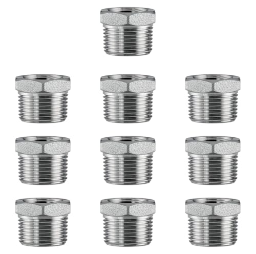 Fitvell Stainless Steel 12 Male NPT to 38 Female NPT Reducer Hex Bushing Pipe Fitting Adapter pack of 10 - Image 1