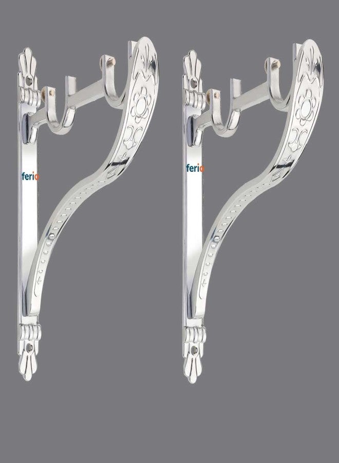 Ferio Curtain Holder Double Bracket Zinc Alloy Heavy for Door and Window Support Fitting for 1 Inch Rod Pocket Size Chrome Finish for Home Décor (Pack of 2) - Image 1