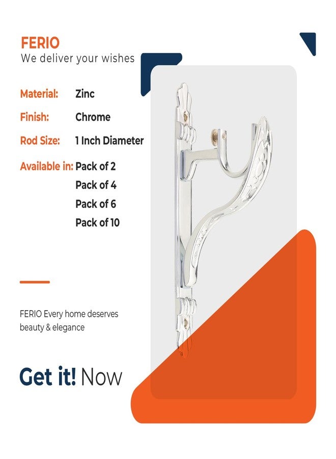 Ferio Curtain Holder Double Bracket Zinc Alloy Heavy for Door and Window Support Fitting for 1 Inch Rod Pocket Size Chrome Finish for Home Décor (Pack of 2) - Image 3