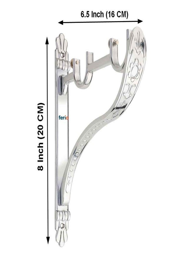 Ferio Curtain Holder Double Bracket Zinc Alloy Heavy for Door and Window Support Fitting for 1 Inch Rod Pocket Size Chrome Finish for Home Décor (Pack of 2) - Image 2