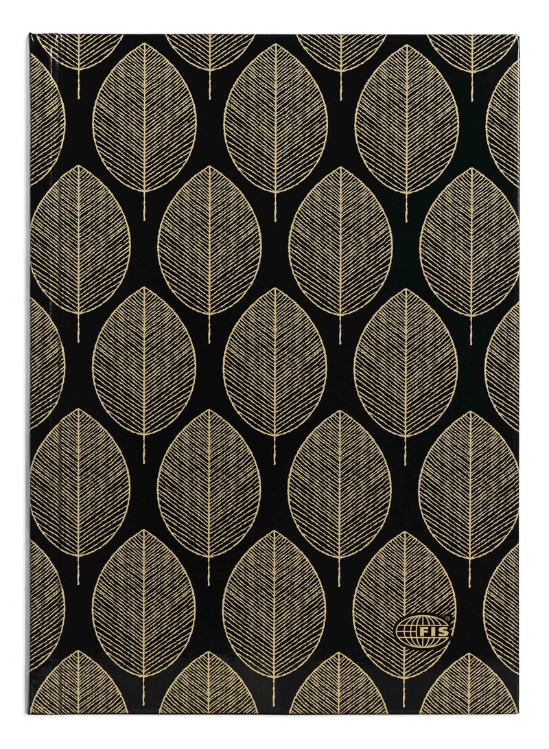 FIS® Notebook Hard Cover, A5 Size(14.8x21cm), 2 Quire, 192 Pages, 96 Sheets, Single Line Ruling, Golden/Black, Packet of 5 Pieces, Design 9 - FSNBHCA5GLBKD09 - Image 1