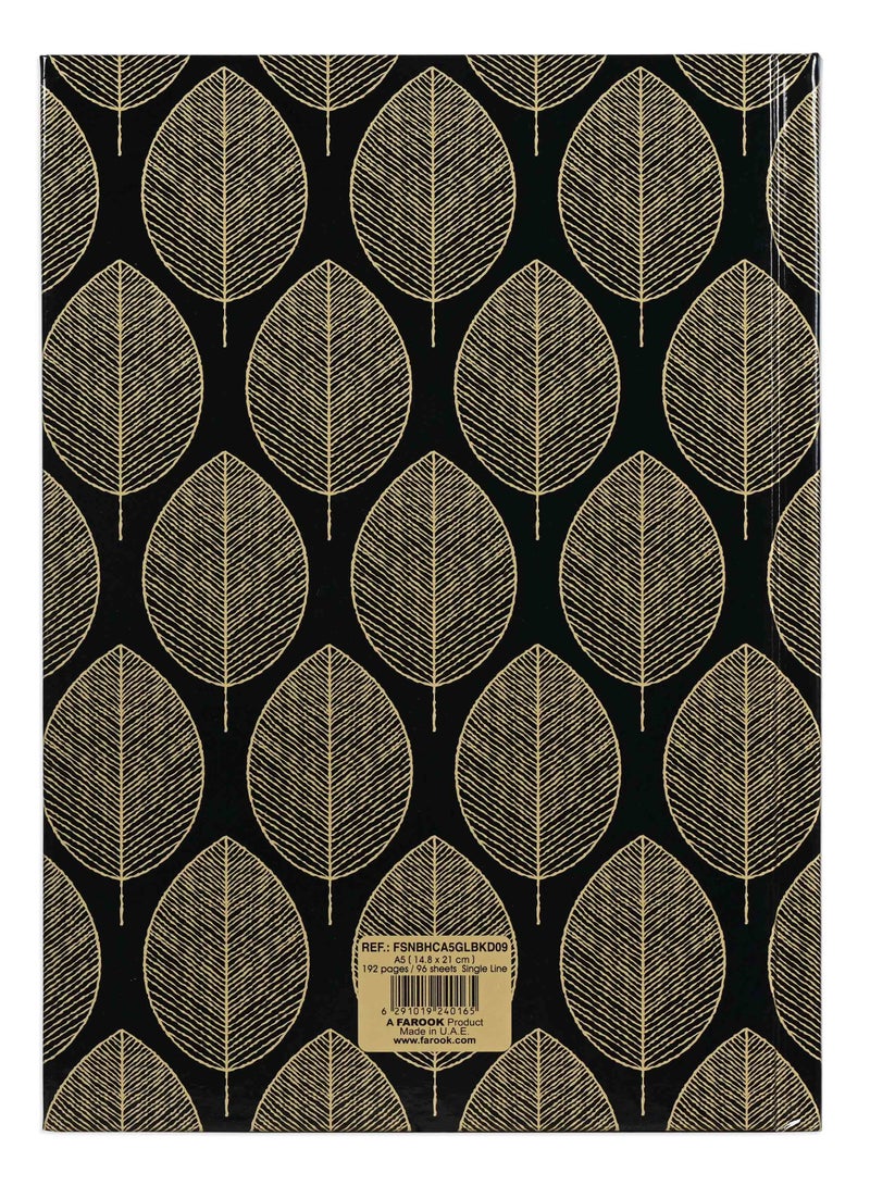 FIS® Notebook Hard Cover, A5 Size(14.8x21cm), 2 Quire, 192 Pages, 96 Sheets, Single Line Ruling, Golden/Black, Packet of 5 Pieces, Design 9 - FSNBHCA5GLBKD09 - Image 5