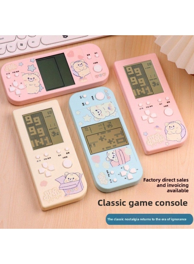 Handheld Large Screen Game Machine Tetris Game Classic Nostalgic Decompression Small Gift Children's Toys-Color:4.1-inch Beige Bear (vertical Style) Comes With Battery