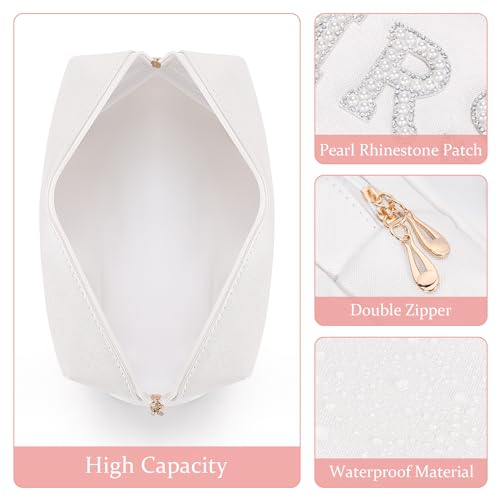 Etercycle MRS Letter Cosmetic Bag, Bridal Shower Gifts Small PU Waterproof Makeup Bag, Bling Pearl Rhinestone Patches Travel Organizer for Engagement Bachelorette Party (Silver) - Image 3