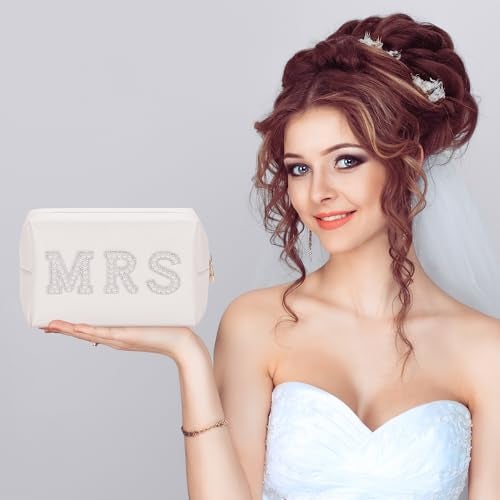 Etercycle MRS Letter Cosmetic Bag, Bridal Shower Gifts Small PU Waterproof Makeup Bag, Bling Pearl Rhinestone Patches Travel Organizer for Engagement Bachelorette Party (Silver) - Image 4