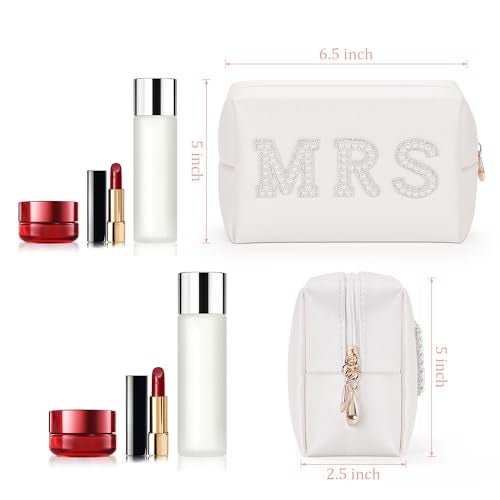 Etercycle MRS Letter Cosmetic Bag, Bridal Shower Gifts Small PU Waterproof Makeup Bag, Bling Pearl Rhinestone Patches Travel Organizer for Engagement Bachelorette Party (Silver) - Image 2