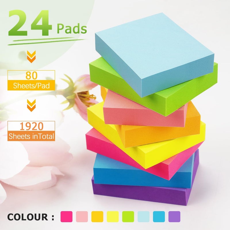Winner Aura 24 Pads Sticky Notes 1.5x2 inch Bright Colors Self-Stick Pads Total 1920 Sheets - Image 3